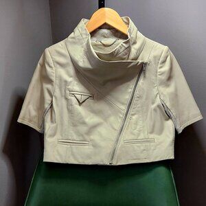 Yigal Azrouel Off White Leather Moto Crop Cowl neck Jacket